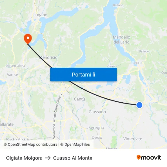 Olgiate Molgora to Cuasso Al Monte map