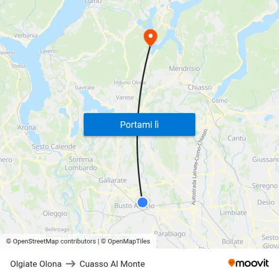 Olgiate Olona to Cuasso Al Monte map