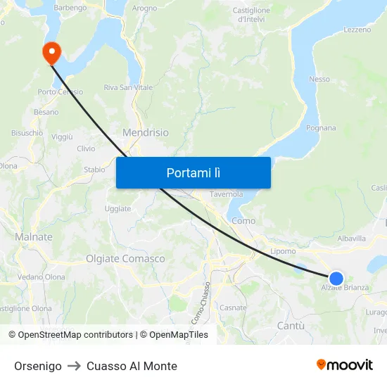Orsenigo to Cuasso Al Monte map