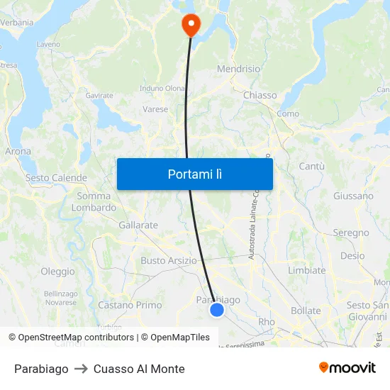Parabiago to Cuasso Al Monte map