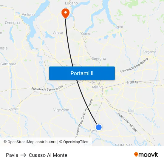Pavia to Cuasso Al Monte map