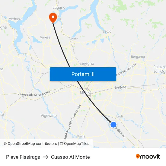 Pieve Fissiraga to Cuasso Al Monte map