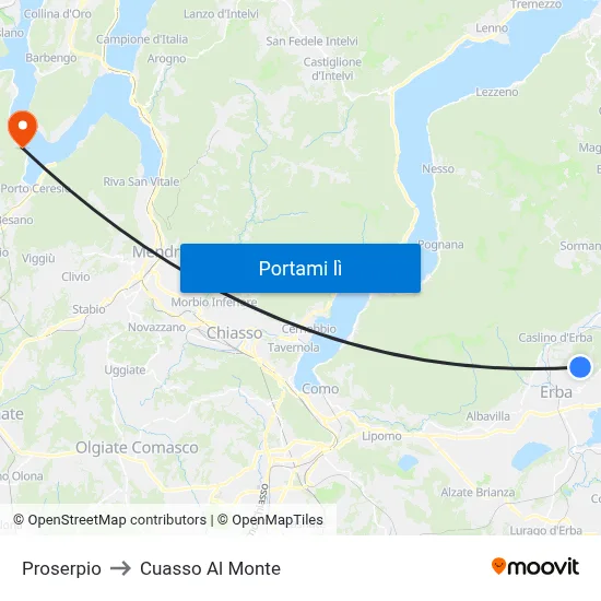 Proserpio to Cuasso Al Monte map