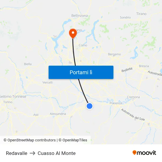 Redavalle to Cuasso Al Monte map