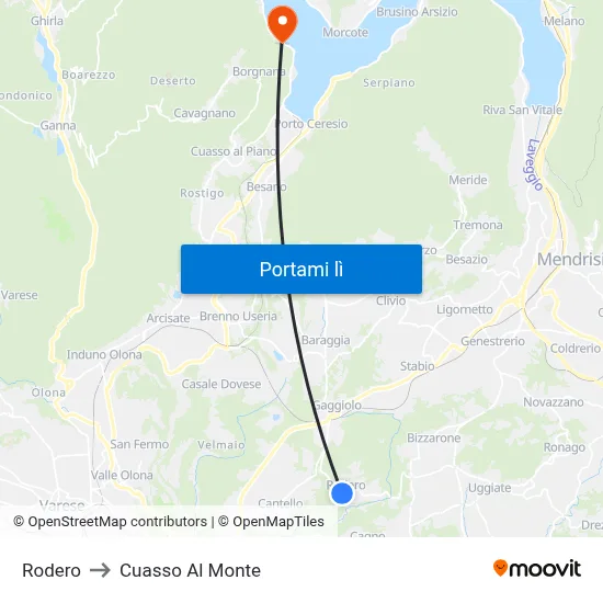 Rodero to Cuasso Al Monte map