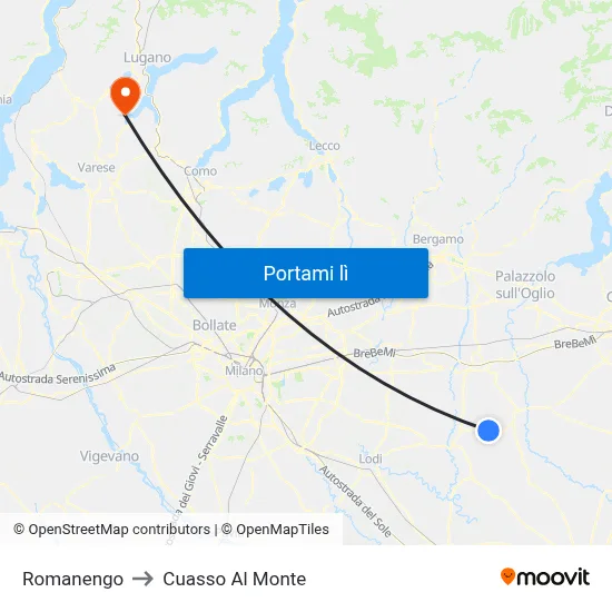 Romanengo to Cuasso Al Monte map