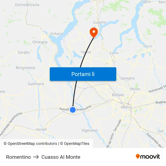 Romentino to Cuasso Al Monte map