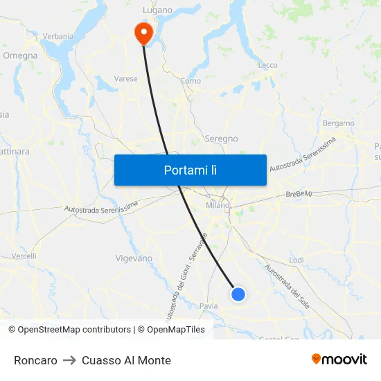 Roncaro to Cuasso Al Monte map