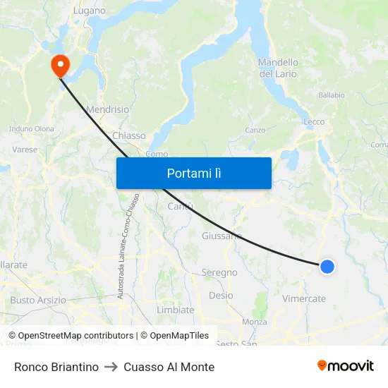 Ronco Briantino to Cuasso Al Monte map