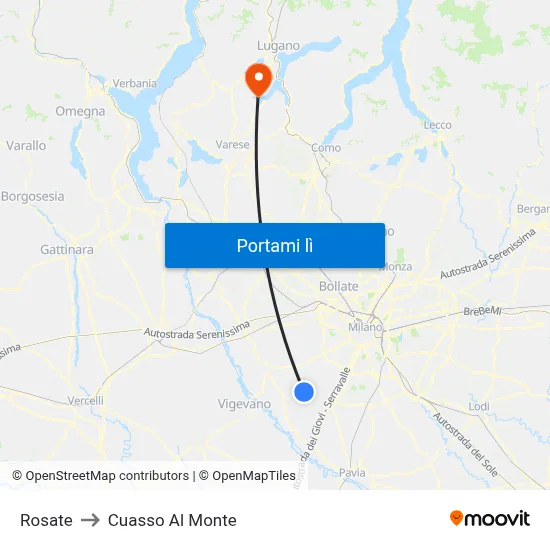 Rosate to Cuasso Al Monte map