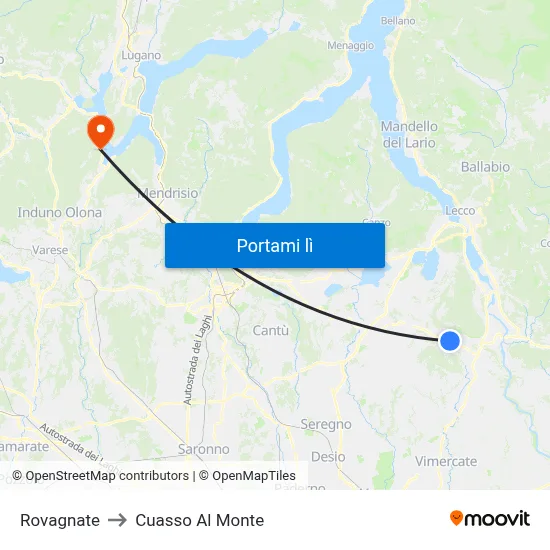 Rovagnate to Cuasso Al Monte map