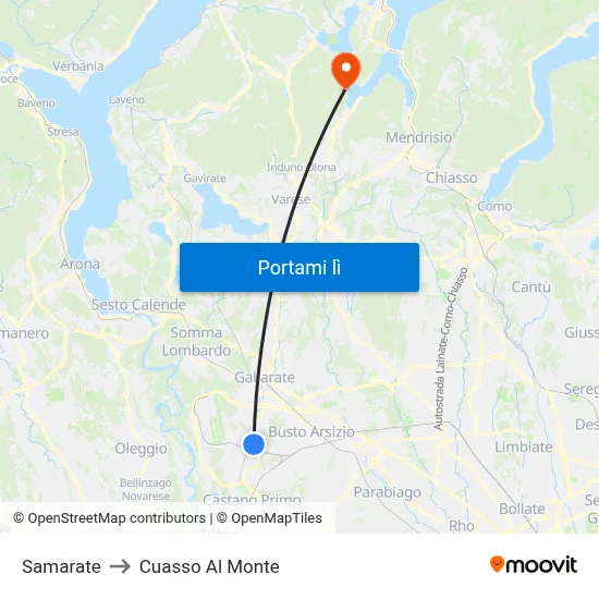 Samarate to Cuasso Al Monte map