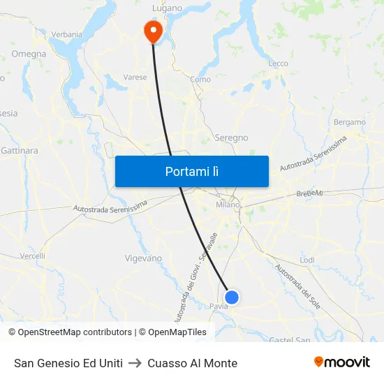 San Genesio Ed Uniti to Cuasso Al Monte map