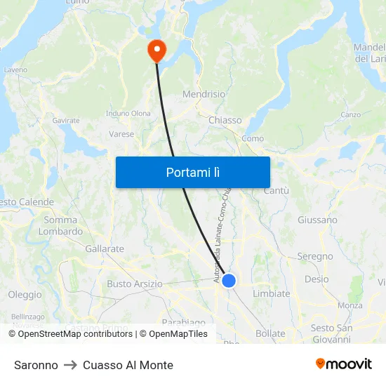 Saronno to Cuasso Al Monte map