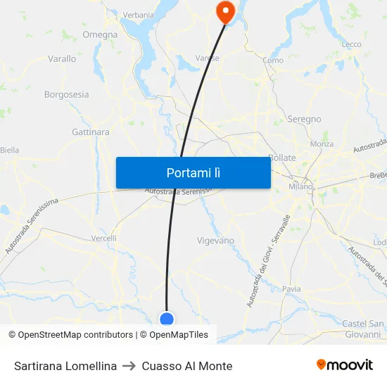 Sartirana Lomellina to Cuasso Al Monte map