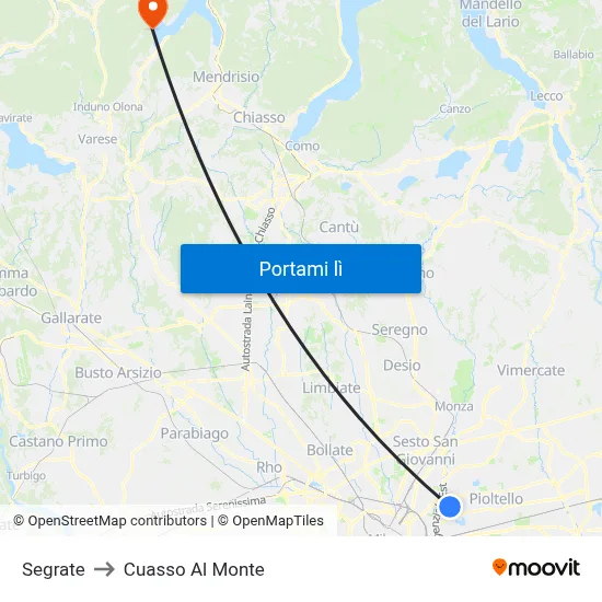 Segrate to Cuasso Al Monte map