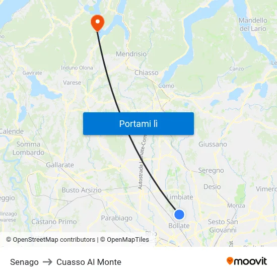 Senago to Cuasso Al Monte map