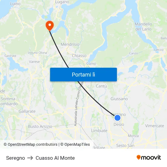 Seregno to Cuasso Al Monte map