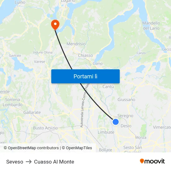 Seveso to Cuasso Al Monte map