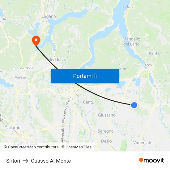 Sirtori to Cuasso Al Monte map