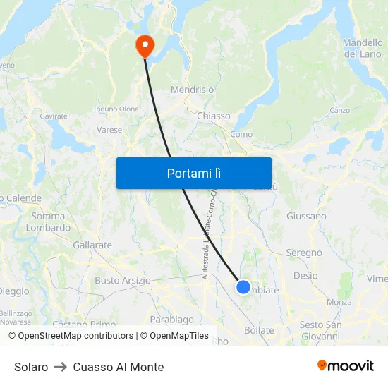 Solaro to Cuasso Al Monte map