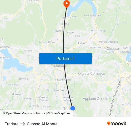 Tradate to Cuasso Al Monte map