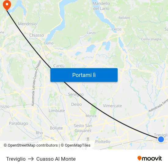 Treviglio to Cuasso Al Monte map