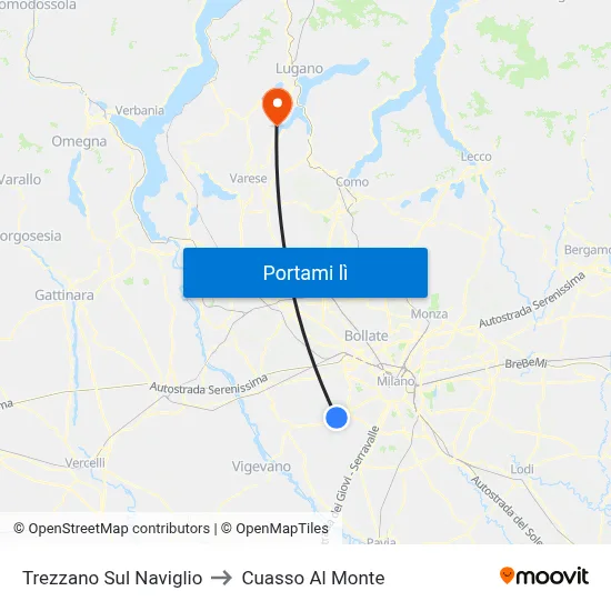 Trezzano Sul Naviglio to Cuasso Al Monte map