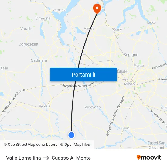 Valle Lomellina to Cuasso Al Monte map