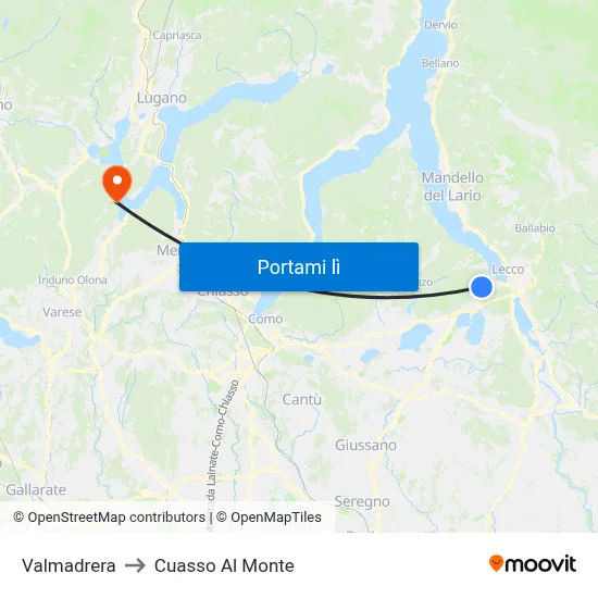 Valmadrera to Cuasso Al Monte map