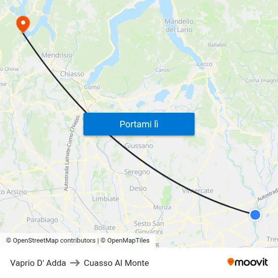 Vaprio D' Adda to Cuasso Al Monte map