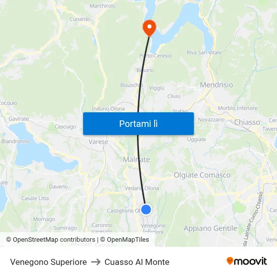 Venegono Superiore to Cuasso Al Monte map
