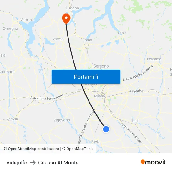 Vidigulfo to Cuasso Al Monte map