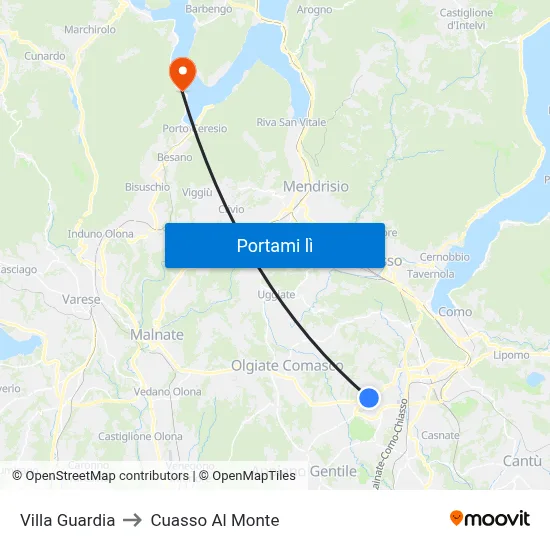 Villa Guardia to Cuasso Al Monte map
