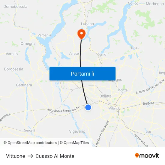 Vittuone to Cuasso Al Monte map