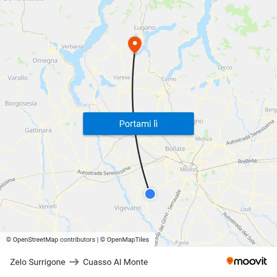 Zelo Surrigone to Cuasso Al Monte map