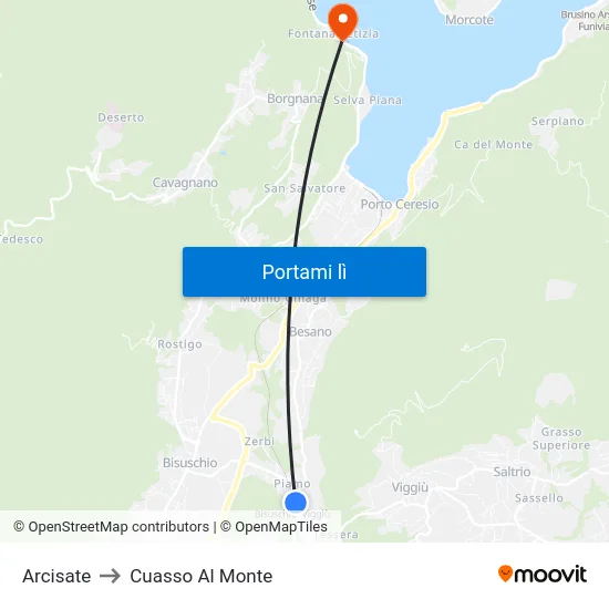 Arcisate to Cuasso Al Monte map