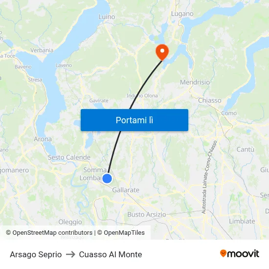 Arsago Seprio to Cuasso Al Monte map