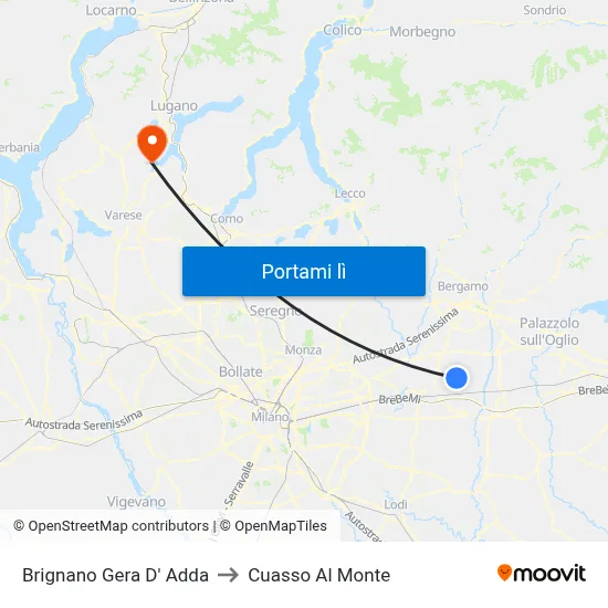 Brignano Gera D' Adda to Cuasso Al Monte map