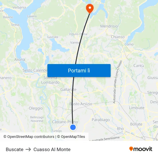 Buscate to Cuasso Al Monte map
