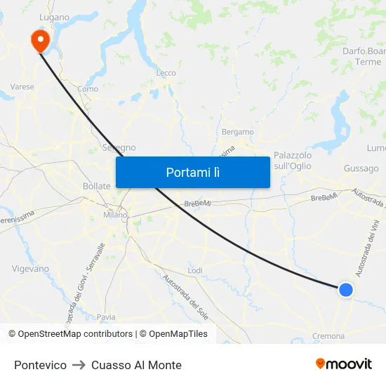 Pontevico to Cuasso Al Monte map
