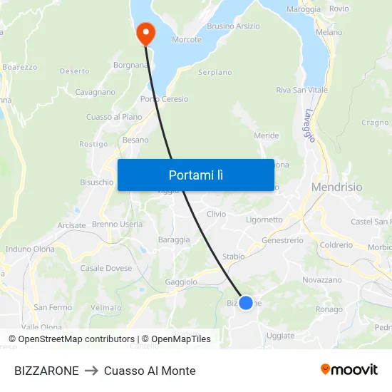 BIZZARONE to Cuasso Al Monte map
