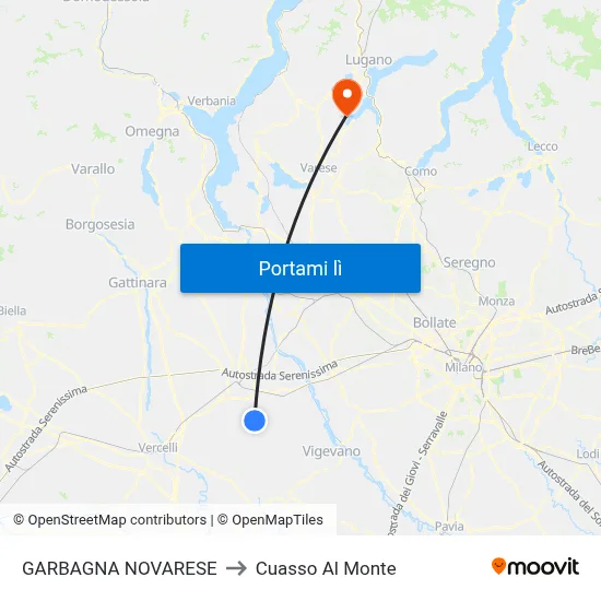 GARBAGNA NOVARESE to Cuasso Al Monte map