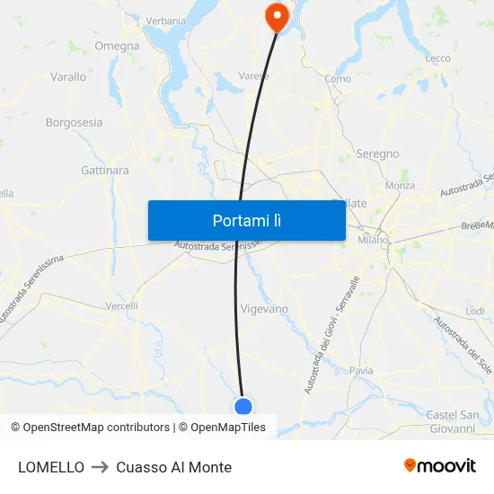 LOMELLO to Cuasso Al Monte map