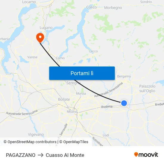 PAGAZZANO to Cuasso Al Monte map