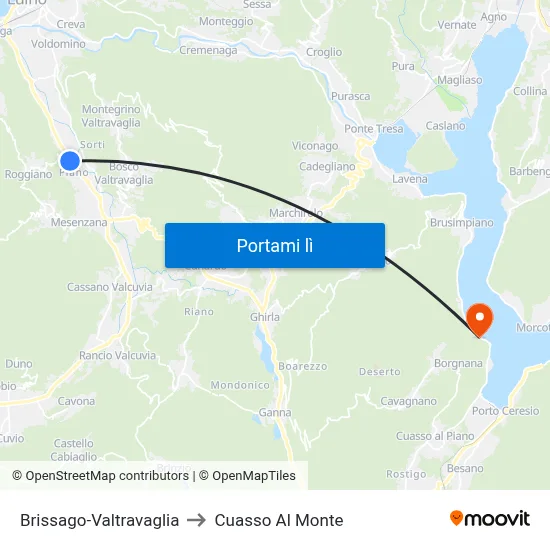 Brissago-Valtravaglia to Cuasso Al Monte map