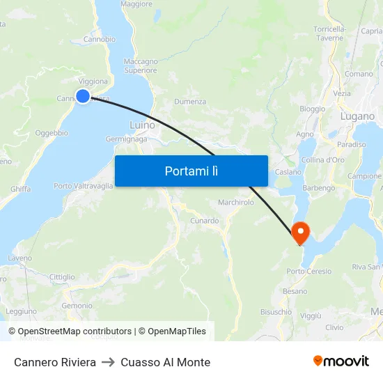 Cannero Riviera to Cuasso Al Monte map