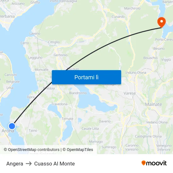 Angera to Cuasso Al Monte map