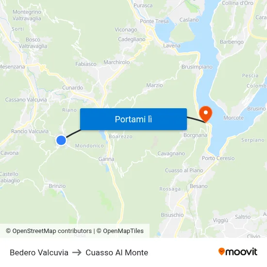 Bedero Valcuvia to Cuasso Al Monte map