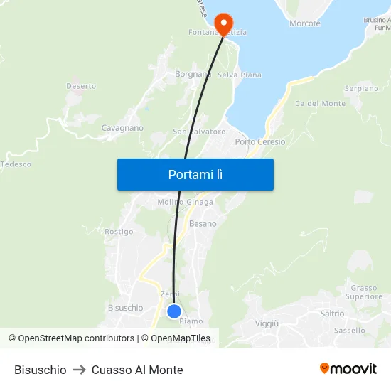 Bisuschio to Cuasso Al Monte map